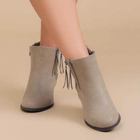 Luoika Women's Wide Width Ankle Boots, Chunky Heel Side Zipper Extra Wide Short Booties. in Saudi Arabia