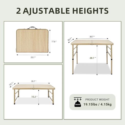 3 FT Folding Camping Table 2 Adjustable Heights Lightweight Aluminum Portable for Picnic, Beach BBQ, Cooking, Working Fold Up Dining Indoor & Outdoor Use in Kuwait