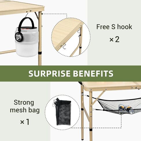 3 FT Folding Camping Table 2 Adjustable Heights Lightweight Aluminum Portable for Picnic, Beach BBQ, Cooking, Working Fold Up Dining Indoor & Outdoor Use in Kuwait