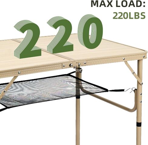 3 FT Folding Camping Table 2 Adjustable Heights Lightweight Aluminum Portable for Picnic, Beach BBQ, Cooking, Working Fold Up Dining Indoor & Outdoor Use in Kuwait
