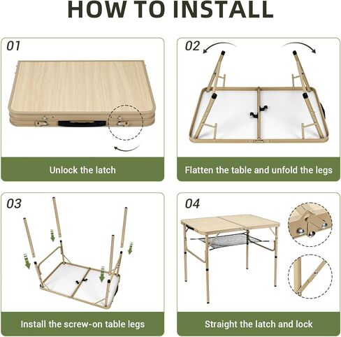 3 FT Folding Camping Table 2 Adjustable Heights Lightweight Aluminum Portable for Picnic, Beach BBQ, Cooking, Working Fold Up Dining Indoor & Outdoor Use in Kuwait