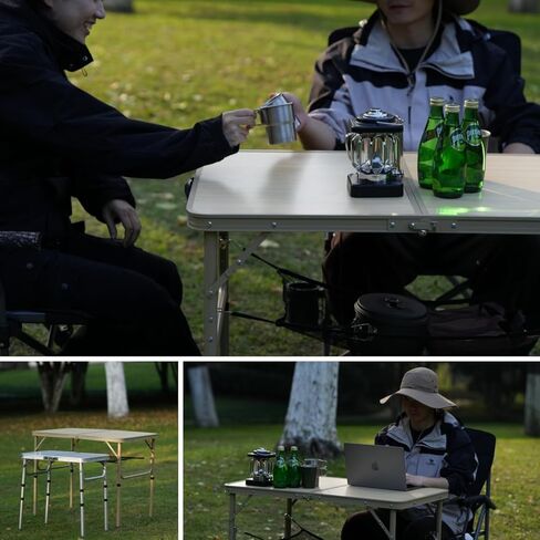 3 FT Folding Camping Table 2 Adjustable Heights Lightweight Aluminum Portable for Picnic, Beach BBQ, Cooking, Working Fold Up Dining Indoor & Outdoor Use in Kuwait