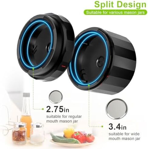 M11 Mason Jar Vacuum Sealer - طقم سدادة تفريغ جرة ميسون الكهربائية مع أغطية ميسون واسعة ومنتظمة للفم، سدادة تفريغ جرة لتعليب الجرار، آلة ختم فراغ لتخزين المواد الغذائية in Kuwait