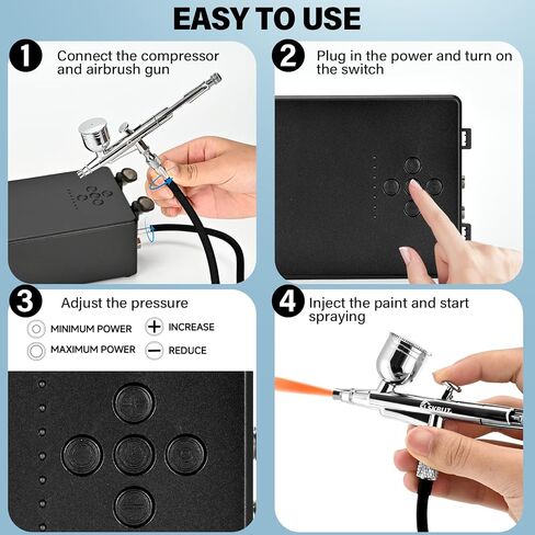 مجموعة تبخير الهواء SLSKBUT مع ضاغط الهواء 7-gear قابل للتعديل ، مجموعة فرشاة الهواء عالية البوصة ، 55 رطل ، مجموعة رذاذ البخاخة المزدوجة ، للطلاء ، فن الأظافر ، المكياج ، الطراز وتلوين الكيك in Saudi Arabia