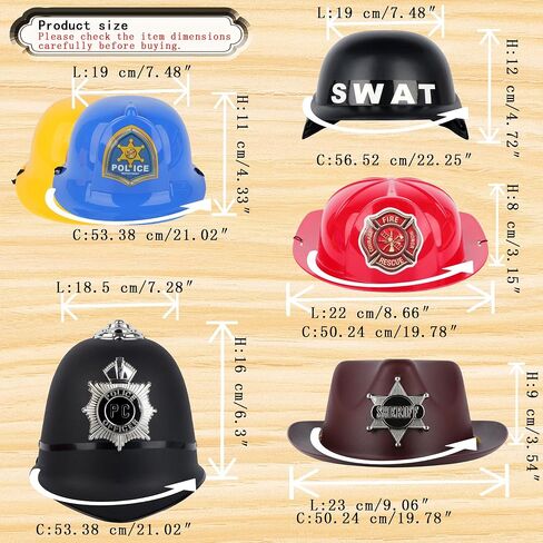 6 PCS قبعات الخوذات البلاستيكية مجموعة بما في ذلك شرطة SWAT مهندس الإطفاء الإطفاء COP COP COWBOY للتظاهر لباس. in Kuwait