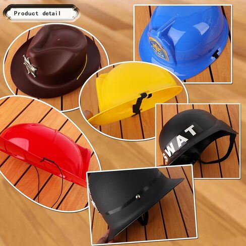 6 PCS قبعات الخوذات البلاستيكية مجموعة بما في ذلك شرطة SWAT مهندس الإطفاء الإطفاء COP COP COWBOY للتظاهر لباس. in Kuwait