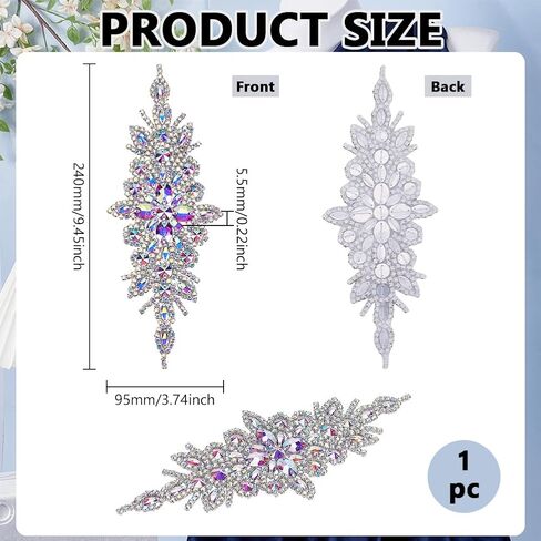 FINGERINSPIRE Glass Rhinestone Applique Patches 9.4x3.7inch Crystal AB Rhinestone Applique Iron On Patches Flower Wedding Belt Applique Hotfix Rhinestone Patches Sewing Rhinestone Applique for Dress in Saudi Arabia