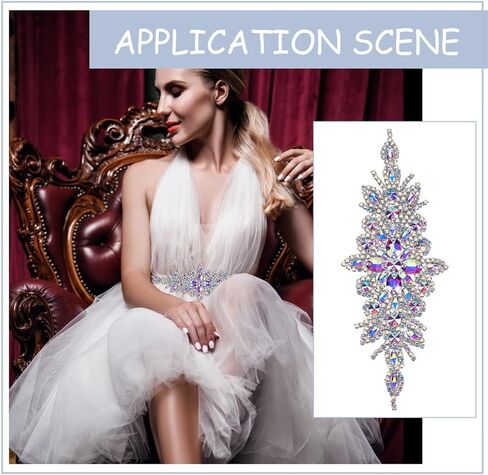 FINGERINSPIRE Glass Rhinestone Applique Patches 9.4x3.7inch Crystal AB Rhinestone Applique Iron On Patches Flower Wedding Belt Applique Hotfix Rhinestone Patches Sewing Rhinestone Applique for Dress in Saudi Arabia