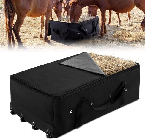 Abbylike Oxford Waterproof Rolling Hay Bale Bag 4 Heavy Duty Wheels 46 x 23 x 16 Inch Extra Large Breathable Hay Storage Container for Horses for Storage Transport and competitions(Simple Style) in Saudi Arabia