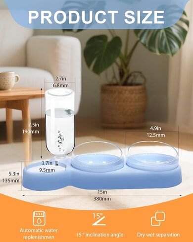 Cat Bowls Set，3 in 1 15°Tilt Water Feeder Bowls Cat Double Food Bowls with 500ml Dispensing Bottle for Small & Medium Pets,Lightweight & Easy to Clean in Saudi Arabia
