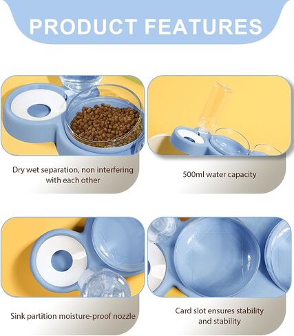 Cat Bowls Set，3 in 1 15°Tilt Water Feeder Bowls Cat Double Food Bowls with 500ml Dispensing Bottle for Small & Medium Pets,Lightweight & Easy to Clean in Saudi Arabia
