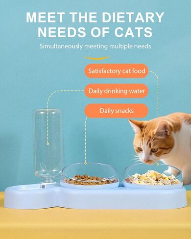 Cat Bowls Set，3 in 1 15°Tilt Water Feeder Bowls Cat Double Food Bowls with 500ml Dispensing Bottle for Small & Medium Pets,Lightweight & Easy to Clean in Saudi Arabia