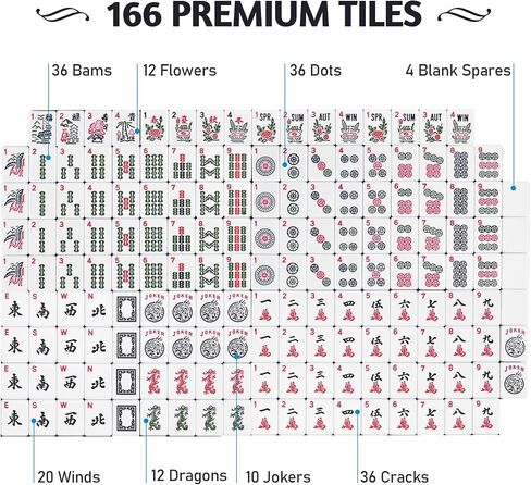EdenRiver American Mahjong Game Set 166 Tiles 4 All-in-One Color Rack/Pushers Mahjong Set Mah Jong Set Complete Mah Jong Tiles Set with Neoprene Carrying Bag in Saudi Arabia