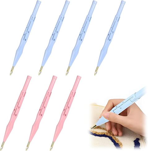 7 Pieces Punch Needle Tool, Portable Adjustable Embroidery Punch Needle for Stitching Applique Embellishment DIY Knitting (Blue, Pink) in Saudi Arabia