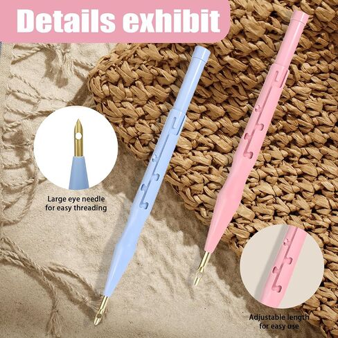 7 Pieces Punch Needle Tool, Portable Adjustable Embroidery Punch Needle for Stitching Applique Embellishment DIY Knitting (Blue, Pink) in Saudi Arabia