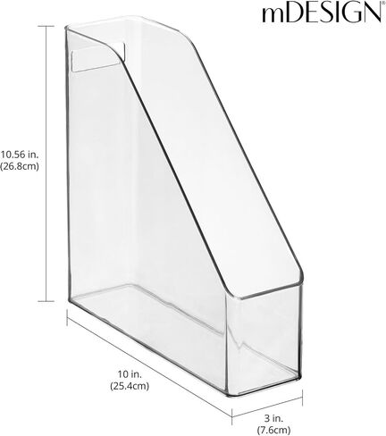 mDesign Plastic Slim Vertical File Folder Storage Organizer Bin with Handle, Hold Notebooks, Binders, Envelopes, Magazines for Home Office, Work Desktops, Ligne Collection, 4 Pack, Clear in Saudi Arabia