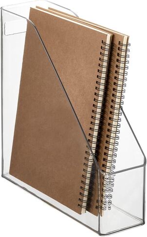 mDesign Plastic Slim Vertical File Folder Storage Organizer Bin with Handle, Hold Notebooks, Binders, Envelopes, Magazines for Home Office, Work Desktops, Ligne Collection, 4 Pack, Clear in Saudi Arabia