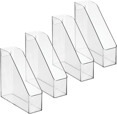 mDesign Plastic Slim Vertical File Folder Storage Organizer Bin with Handle, Hold Notebooks, Binders, Envelopes, Magazines for Home Office, Work Desktops, Ligne Collection, 4 Pack, Clear in Saudi Arabia
