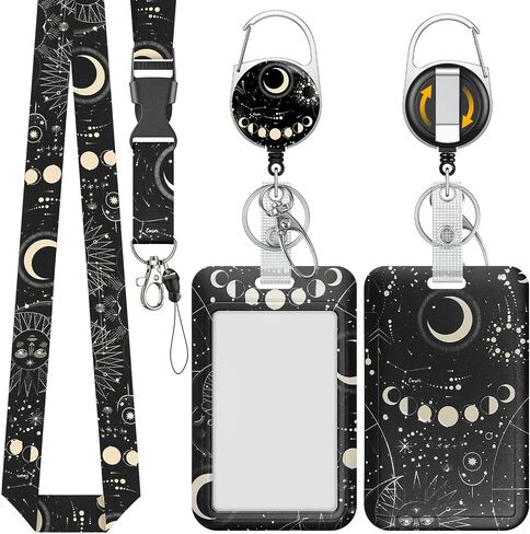 Uniclife Fashionable Sliding Badge Holder Bowknot Pattern Plastic Card Holder with Retractable Badge Reel Carabiner & Detachable Lanyard Vertical Card Protector for Office Worker Teacher Student in Saudi Arabia