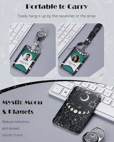 Uniclife Fashionable Sliding Badge Holder Bowknot Pattern Plastic Card Holder with Retractable Badge Reel Carabiner & Detachable Lanyard Vertical Card Protector for Office Worker Teacher Student in Saudi Arabia