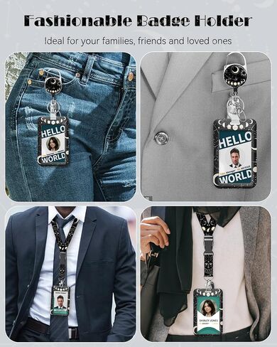 Uniclife Fashionable Sliding Badge Holder Bowknot Pattern Plastic Card Holder with Retractable Badge Reel Carabiner & Detachable Lanyard Vertical Card Protector for Office Worker Teacher Student in Saudi Arabia