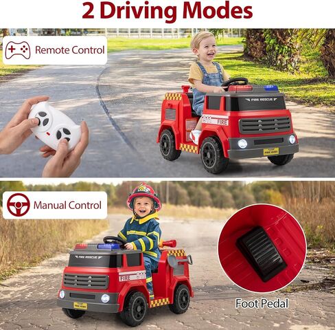 HONEY JOY Ride On Fire Truck, 12V Battery Powered Electric Car for Kids, Water Tank, Loudspeaker, Shovel, Music, Siren & Light, Firetruck Ride On Toy, Ride On Car w/Remote Control (Fire Truck) in Saudi Arabia