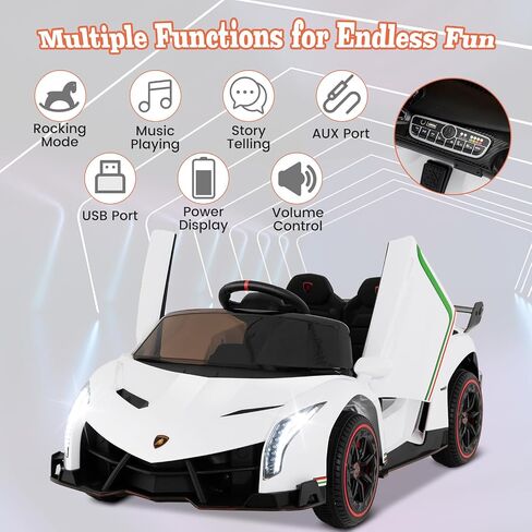 Costzon Ride On Car ، Lamborghini مرخصة من بطارية 12 فولت بطارية مدعومة 4WD مع التحكم عن بعد ، 3 سرعات ، الأبواب الهيدروليكية ، مصابيح LED ، عجلة القطر ، القرن ، الموسيقى ، السيارة الكهربائية للأطفال الذين تتراوح أعمارهم بين 3-8 in Saudi Arabia