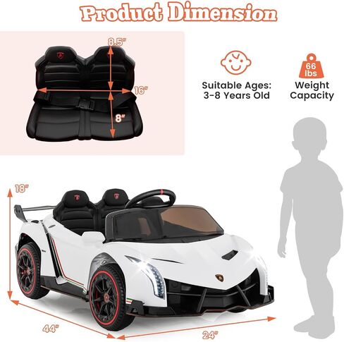 Costzon Ride On Car ، Lamborghini مرخصة من بطارية 12 فولت بطارية مدعومة 4WD مع التحكم عن بعد ، 3 سرعات ، الأبواب الهيدروليكية ، مصابيح LED ، عجلة القطر ، القرن ، الموسيقى ، السيارة الكهربائية للأطفال الذين تتراوح أعمارهم بين 3-8 in Saudi Arabia