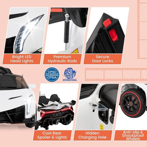 Costzon Ride On Car ، Lamborghini مرخصة من بطارية 12 فولت بطارية مدعومة 4WD مع التحكم عن بعد ، 3 سرعات ، الأبواب الهيدروليكية ، مصابيح LED ، عجلة القطر ، القرن ، الموسيقى ، السيارة الكهربائية للأطفال الذين تتراوح أعمارهم بين 3-8 in Saudi Arabia
