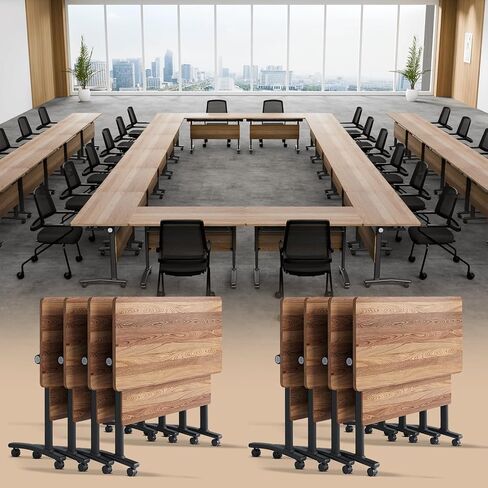 Folding Conference Room Table, Foldable Conference Tables with Wheels, Modern Large Mobile Rolling Meeting Table, Flip Top Mobile Training Tables for Office Training Room Classroom (8, A, 55.1in) in Saudi Arabia