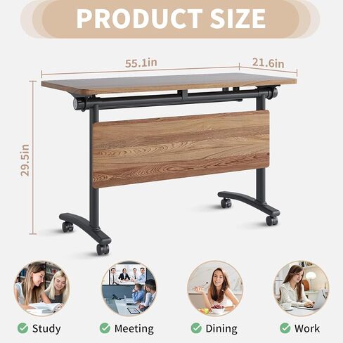 Folding Conference Room Table, Foldable Conference Tables with Wheels, Modern Large Mobile Rolling Meeting Table, Flip Top Mobile Training Tables for Office Training Room Classroom (8, A, 55.1in) in Saudi Arabia