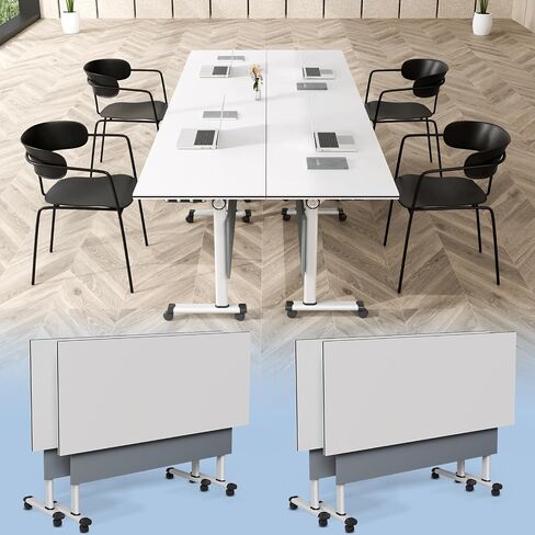 Folding Conference Room Table, Foldable Conference Tables with Wheels, Modern Large Mobile Rolling Meeting Table, Flip Top Mobile Training Tables for Office Training Room Classroom (8, A, 55.1in) in Saudi Arabia