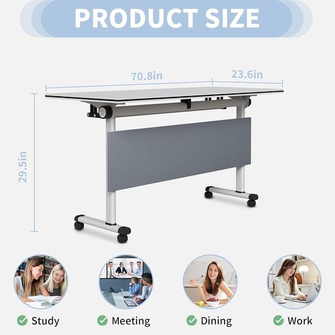 Folding Conference Room Table, Foldable Conference Tables with Wheels, Modern Large Mobile Rolling Meeting Table, Flip Top Mobile Training Tables for Office Training Room Classroom (8, A, 55.1in) in Saudi Arabia