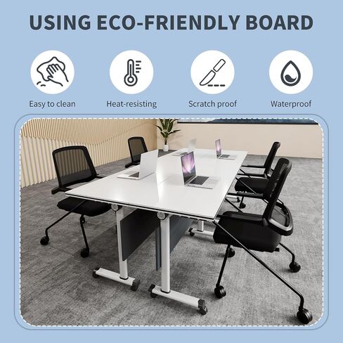 Folding Conference Room Table, Foldable Conference Tables with Wheels, Modern Large Mobile Rolling Meeting Table, Flip Top Mobile Training Tables for Office Training Room Classroom (8, A, 55.1in) in Saudi Arabia
