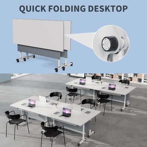 Folding Conference Room Table, Foldable Conference Tables with Wheels, Modern Large Mobile Rolling Meeting Table, Flip Top Mobile Training Tables for Office Training Room Classroom (8, A, 55.1in) in Saudi Arabia