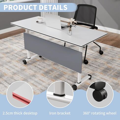 Folding Conference Room Table, Foldable Conference Tables with Wheels, Modern Large Mobile Rolling Meeting Table, Flip Top Mobile Training Tables for Office Training Room Classroom (8, A, 55.1in) in Saudi Arabia