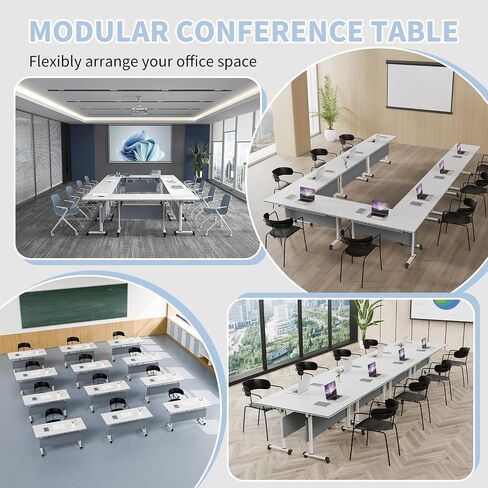 Folding Conference Room Table, Foldable Conference Tables with Wheels, Modern Large Mobile Rolling Meeting Table, Flip Top Mobile Training Tables for Office Training Room Classroom (8, A, 55.1in) in Saudi Arabia
