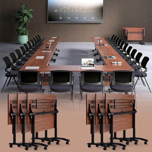Folding Conference Room Table, Foldable Conference Tables with Wheels, Modern Large Mobile Rolling Meeting Table, Flip Top Mobile Training Tables for Office Training Room Classroom (8, A, 55.1in) in Saudi Arabia