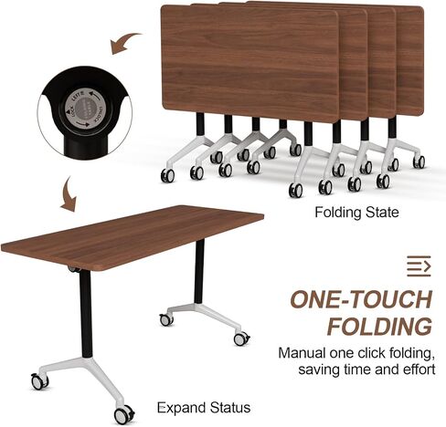 Folding Conference Table, Modern Conference Room Tables with Flip-Top Design, Foldable Conference Table Meeting Table with Wheels, Mobile Seminar Training Tables for Office Classroom (6, Walnut 2) in Saudi Arabia