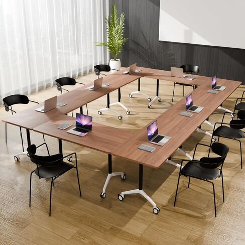 Folding Conference Table, Modern Conference Room Tables with Flip-Top Design, Foldable Conference Table Meeting Table with Wheels, Mobile Seminar Training Tables for Office Classroom (6, Walnut 2) in Saudi Arabia