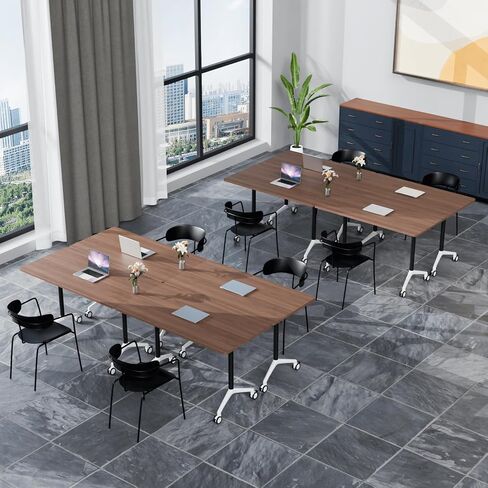 Folding Conference Table, Modern Conference Room Tables with Flip-Top Design, Foldable Conference Table Meeting Table with Wheels, Mobile Seminar Training Tables for Office Classroom (6, Walnut 2) in Saudi Arabia