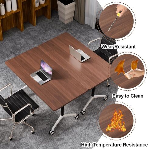Folding Conference Table, Modern Conference Room Tables with Flip-Top Design, Foldable Conference Table Meeting Table with Wheels, Mobile Seminar Training Tables for Office Classroom (6, Walnut 2) in Saudi Arabia