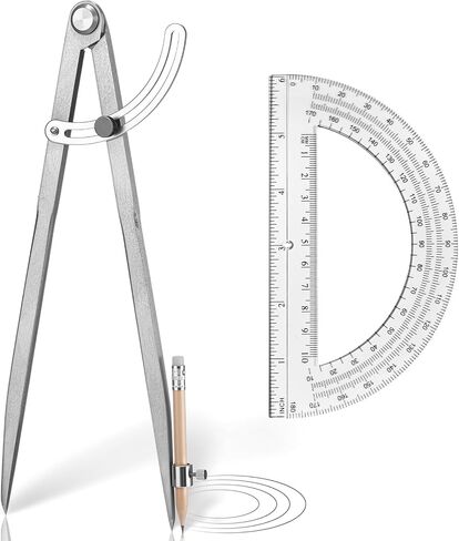 Zonon Professional 12 Inch Large Compass with Wing for Woodworking and 6 Inch Protractor Set, Pencil Compass for Geometry Math Carpenter, Drafting, Drawing Tool in Saudi Arabia