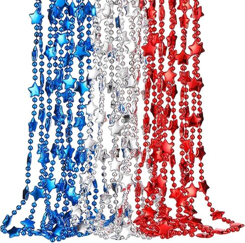 21Pcs 4th-of-July-Necklaces-Independent-Day-Patriotic-Star Shaped Necklace Red-White-Blue-Memorial Day Necklace for Kids Adults Party Favors Accessories in Saudi Arabia