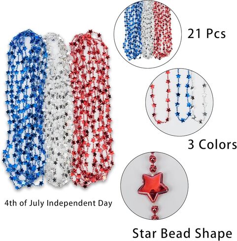 21Pcs 4th-of-July-Necklaces-Independent-Day-Patriotic-Star Shaped Necklace Red-White-Blue-Memorial Day Necklace for Kids Adults Party Favors Accessories in Saudi Arabia