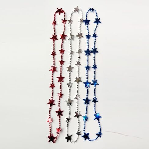 21Pcs 4th-of-July-Necklaces-Independent-Day-Patriotic-Star Shaped Necklace Red-White-Blue-Memorial Day Necklace for Kids Adults Party Favors Accessories in Saudi Arabia