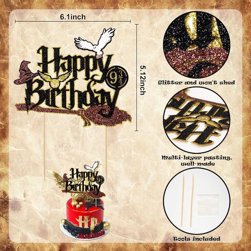 Wizard Cake Topper Wizard Party Supplies Birthday Favors Halloween Cake Toppers Party Decoration with Tie Wings Hat Owl in Saudi Arabia