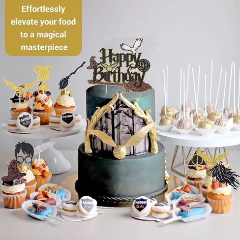 Wizard Cake Topper Wizard Party Supplies Birthday Favors Halloween Cake Toppers Party Decoration with Tie Wings Hat Owl in Saudi Arabia
