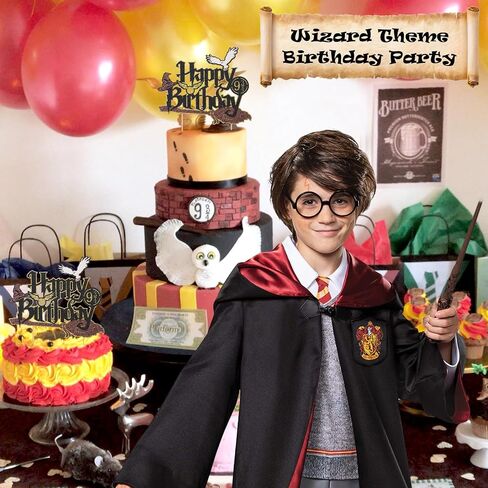 Wizard Cake Topper Wizard Party Supplies Birthday Favors Halloween Cake Toppers Party Decoration with Tie Wings Hat Owl in Saudi Arabia