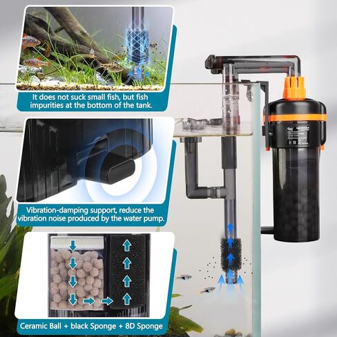 Hygger External Hang-On-Back Canister Filter ، مرشح خزان الأسماك الهادئ مع ترشيح 3 مراحل ، محرك محترق مضاد للجفاف ، تدفق قابل للتعديل ، مقشدة الزيت ، فوهة Duckbill ، شريط رش الدش (8W ، 40-60 GAL) in Kuwait